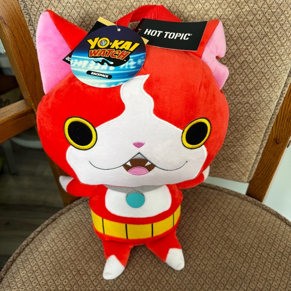 NWT Hot Topic Yo-kai Watch Jiba Nyan red plush backpack Unisex kids trendy OS